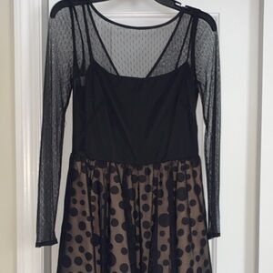 Aidan Mattox Black and Tan Polka Dot Dress